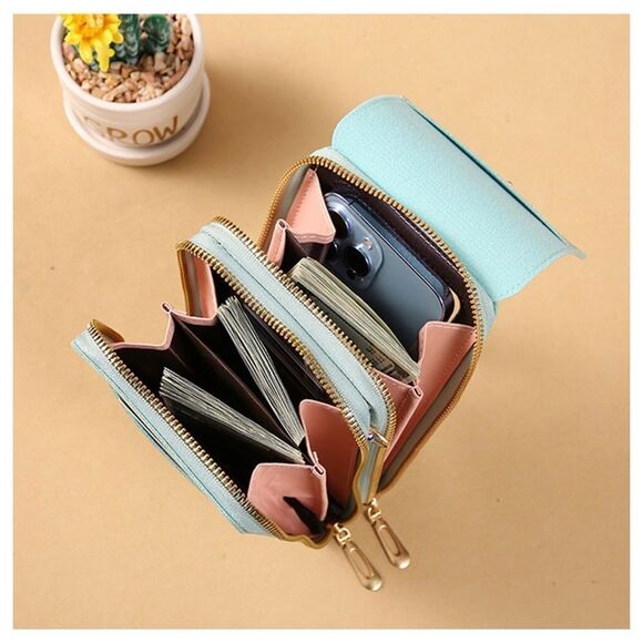 Synthetic Leather Shoulder Bag, Telephone Wallet Cross Bag(Green) - Picture 4 of 14